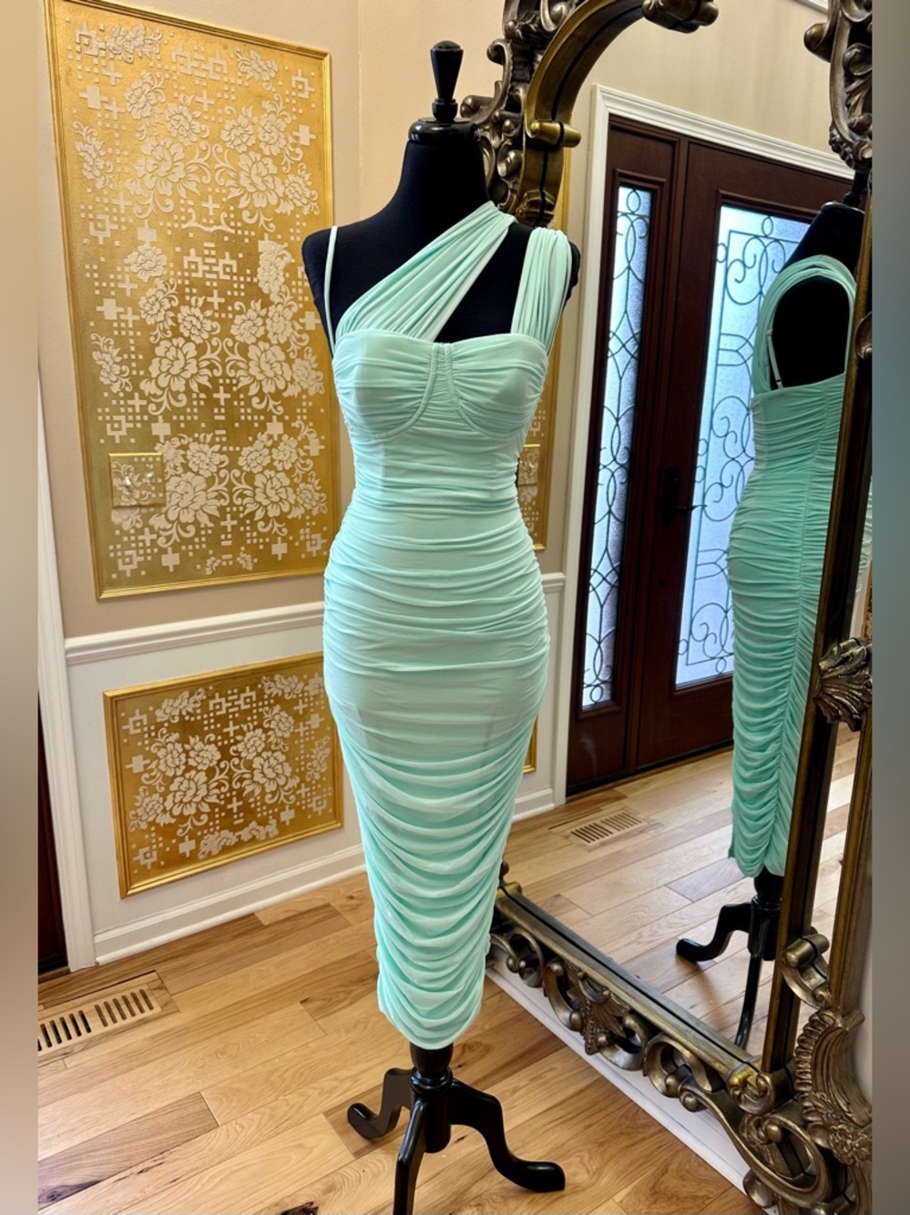 Club L London Mint One-Shoulder Ruched Bodycon Dress Size 6
